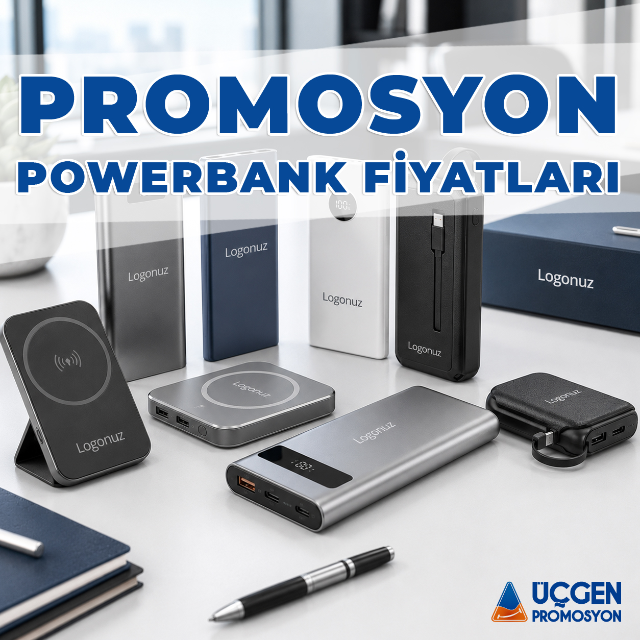Metal, kablosuz, MagSafe uyumlu ve USB-C destekli logo baskılı promosyon powerbank modelleri