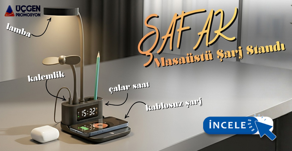 Ankara Promosyon ŞAFAK SİYAH MASAÜSTÜ KABLOSUZ ŞARJ STANDI