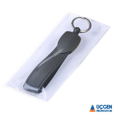 476001 DÜZPELİT SİYAH METAL - DERİ ANAHTARLIK - 2