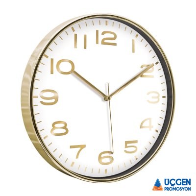 Ankara HADES406 ALTIN-BEYAZ METALİZE ÇERÇEVE DUVAR SAATİ(380 MM)