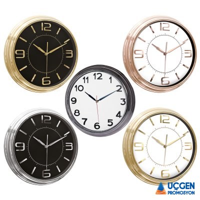 Ankara SEZAR401 SİYAH-ALTIN METALİZE ÇERÇEVE DUVAR SAATİ (380 MM)